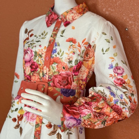 MaiNSTriP Floral Long Sleeve Maxi Dress with Belt Size Large. E88 - Picture 3 of 17